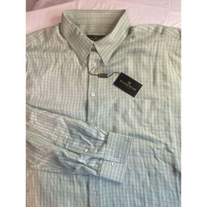Men's Bugatchi Uomo Green Plaid Long Sleeve Dress Shirt-SIze 2XL-New With Tags